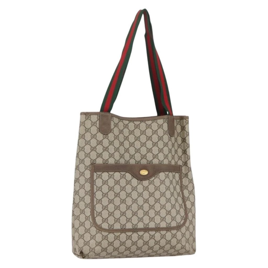 Gucci Gg Supreme Web Sherry Line Tote Bag Pvc Beige Red 39 02 003 Auth 1